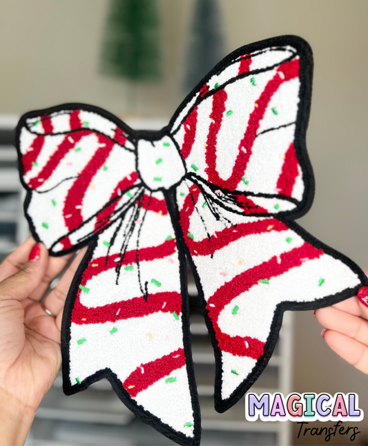 Christmas Cake Bow - Chenille Iron On Patch